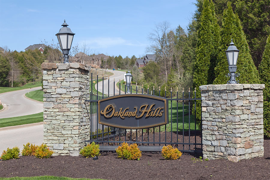 The gate to the Oakland Hills community